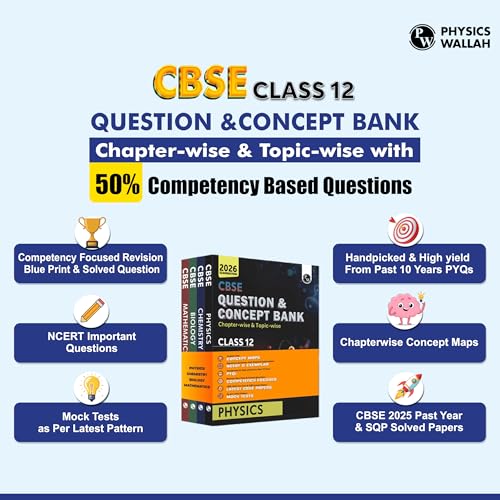 Image of PW CBSE Question & Concept Bank (QCB) Class 12 Physics, Chemistry, Mathematics and English Combo Set of 4 Books Chapter-wise and Topic-wise Solved Questions For 2026 Exams PW