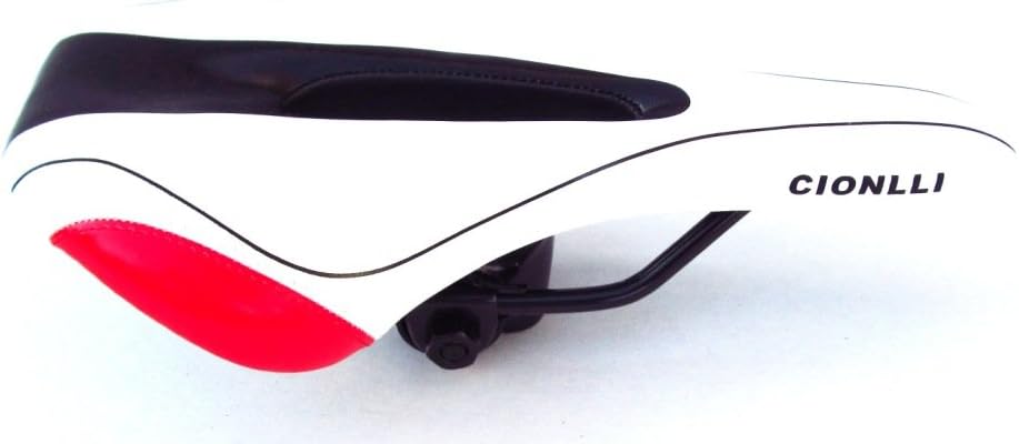 Cionlli white / red Vented Road bike / Race MTB saddle, great padding, Great saddle