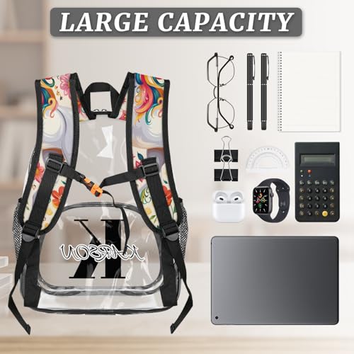 Personalized Large Clear Backpack Stadium Approved Heavy Duty PVC Plastic Custom Unicorn Transparent Backpacks See Through Bag with Name, Colorful Animal3