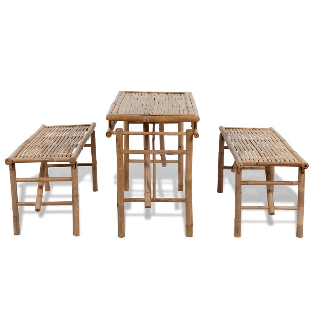 Biertisch-Set aus Bambus 100 x 50 x 70 cm faltbar mit 2 Bänken wetterresistent für Garten Balkon Terrasse Modernes Design Tropische Optik
