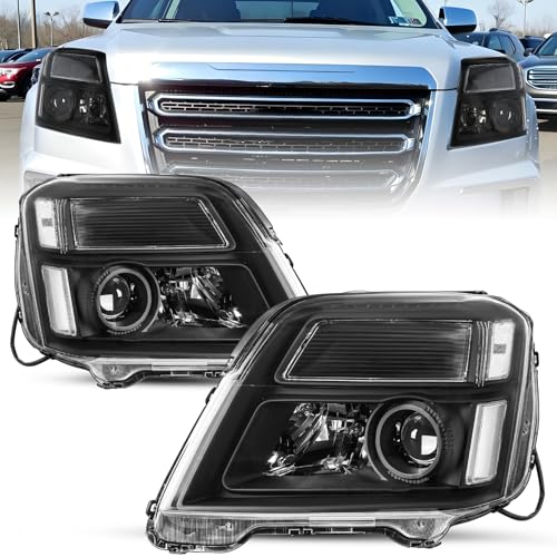SOCKIR Headlight Assembly Fit for 2010-2015 GMC Terrain SL SLE SLT Halogen Projector Factory OE Style Headlamp Replacement Pair LH+RH Black Housing Clear Reflector with All Bulbs