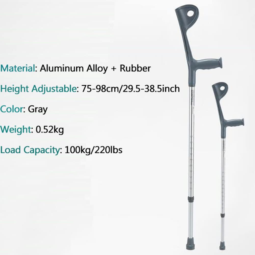 Stampelle per avambraccio (1 Paio),Stampelle per Braccio Regolabili,Stampelle in Alluminio Leggero,Punte in Gomma ergonomiche e Antiscivolo (Grigio)