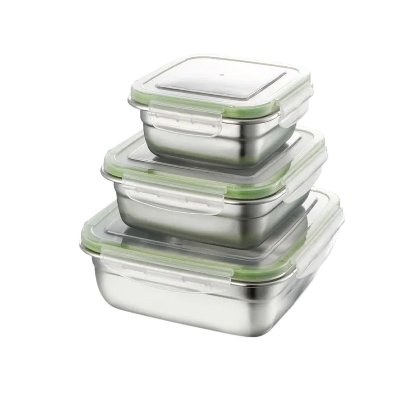 Set di 3 contenitori per alimenti in acciaio inox, quadrati, con coperchio, 400 ml, 750 ml, 1200 ml, per conservare i pasti (3 pezzi)