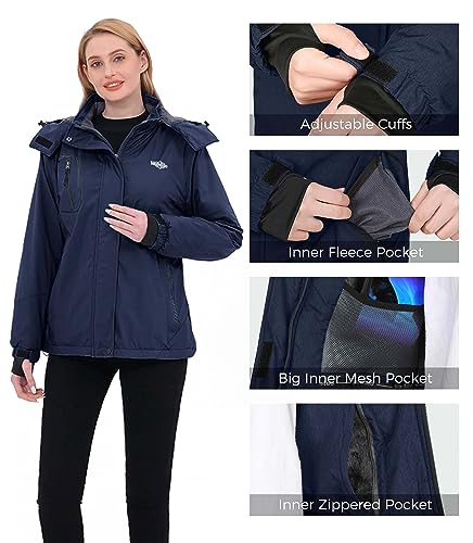 Image of Wantdo Women's Mountain Waterproof Ski Jacket Windproof Rain Jacket Winter Warm Hooded Coat