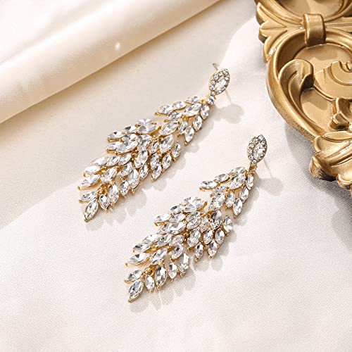 Flyonce Bridal Crystal Earrings for Wedding Party, Sparkly Marquised-shaped Rhinestone Drop Dangle Chandelier Earring3
