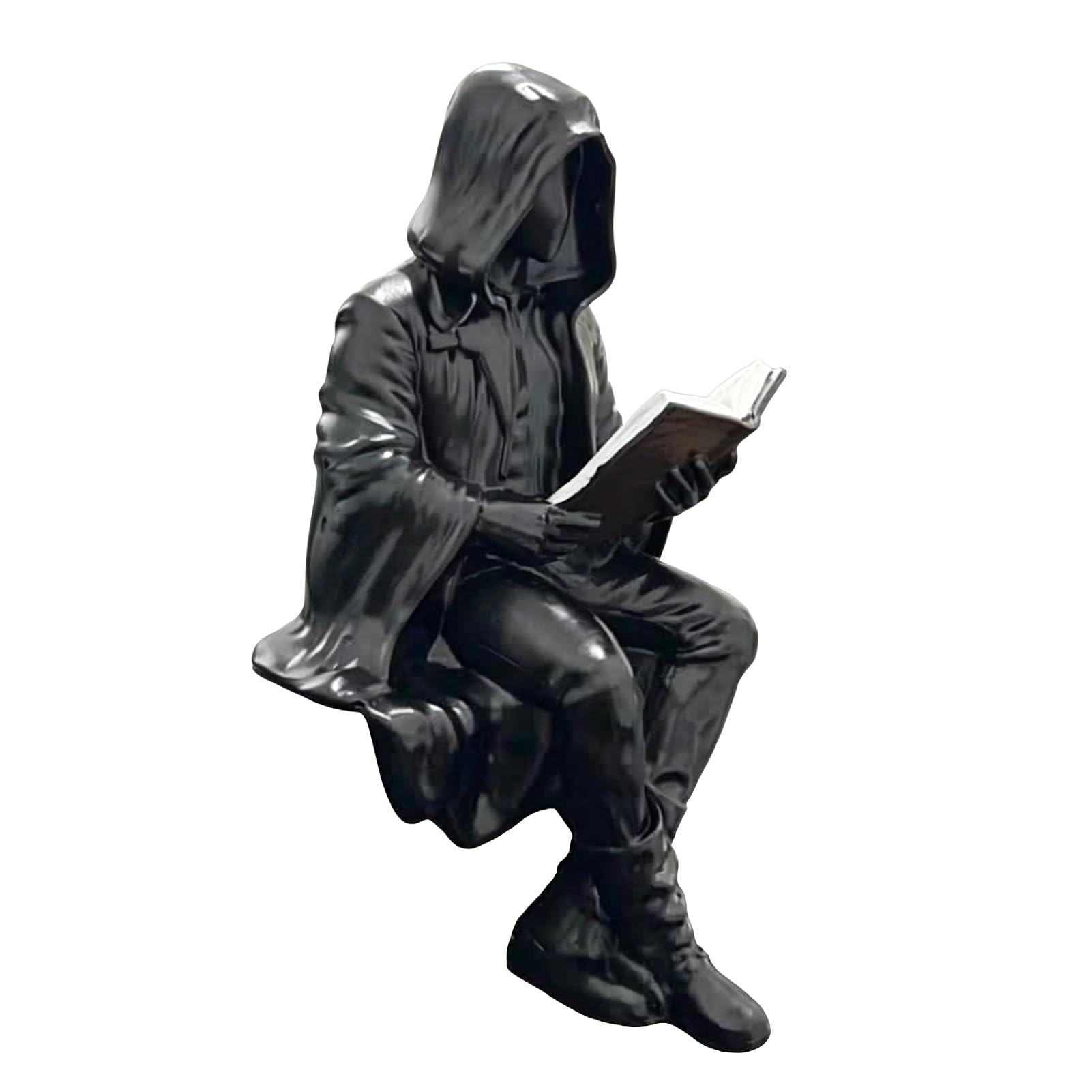 RetroNest Gothic Dark Fantasy Figurine,Grim Reaper Reading Statue Resin Bookshelf Decor,Halloween Shelf Sitter For Gothic Home Mystery Hooded Design Spooky Dark Art Collectible Gift L A