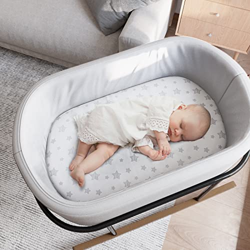 Image of Bassinet Sheets Set 4 Pack for Baby Boy or Girl, Universal Fit for Oval, Hourglass and Rectangular Mattress, Grey