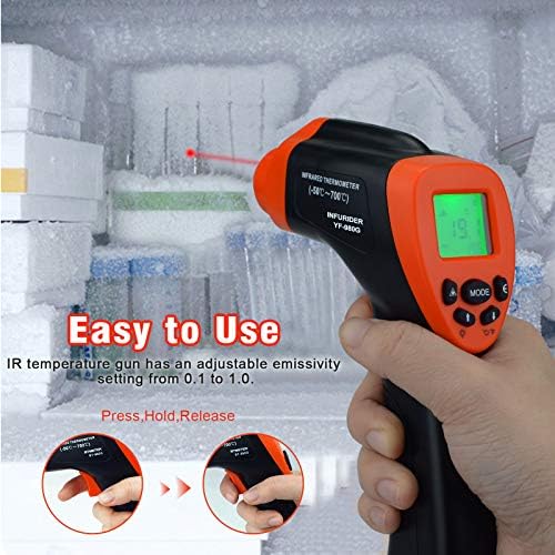Infrared Thermometer,INFURIDER YF-980G Non-Contact Digital Laser Temperature Gun -58-1292 IR Temp Gauge with 16:1 Max/Min Alarm for HVAC Pizza Oven Cooking Not for Human