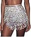 Victray Belly Dance Hip Skirt Tassel Sequins Scarf Fringe Wrap Fashion Party Rave Costume Belts for Women and Girls (Silver)