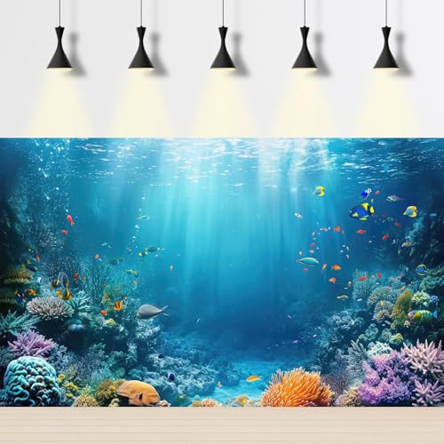Image of Under The Sea Aquarium Background Tropical Coral Reef with Fishes Corals Terrarium Backdrop Gorgeous Tropical Garden Underwater Seascape Fish Tank Backdrop Deep Ocean Marine Backgrounds 48x20in