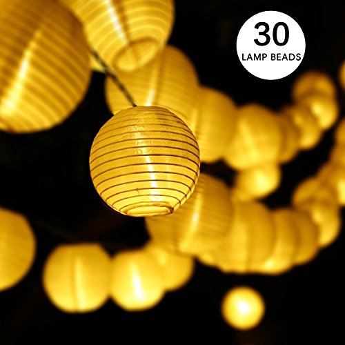 Guirlande Lumineuse, Lovebay Lanterne Guirlande Lumineuse Solaire, 30 LED 6M/ IP65 Etanche/ 2 Modes, Décoration Intérieur et Extérieur pour Jardins, Terrasse, Patio, Café, Lampion Parti (Blanc Chaud)