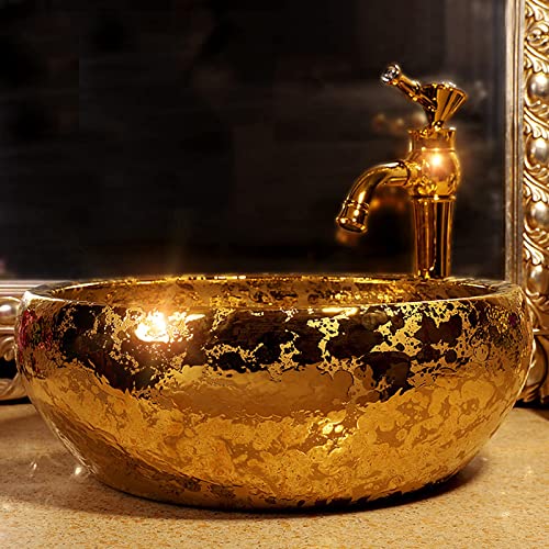 Luxury Gold Vanity Sink Bowl Hand Paint Ceramic Wash Basin Jdzjybqx For Bar And Small Cloakroom, 1 Bathroom Sink Only #TOP2