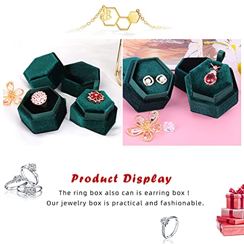 Isuperb 2Pcs Ring Box Velvet Pendant Box Vintage Hexagon Wedding Ceremony Jewelry Box Ring Holder Gift Case For Engagement Wedding Ceremony Birthday Christmas Photography (Green) #TOP3