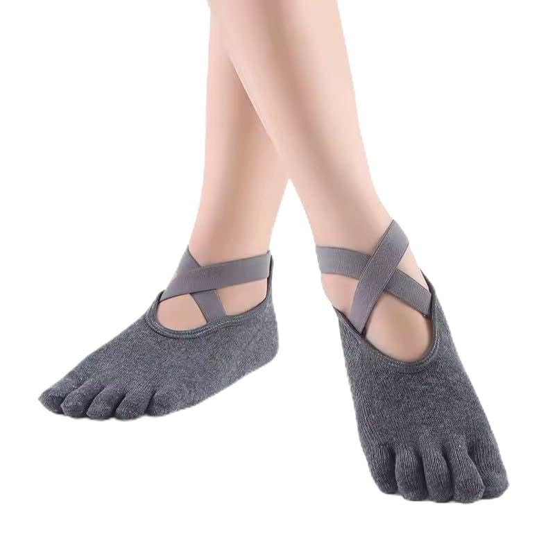 gopad Women’s 5 Toe Yoga Socks with Non-Slip Grip & Straps | Cotton Anti-Skid Socks for Pilates, Barre, Ballet, Dance & Home Workout (Free Size/Grey)-picture-42