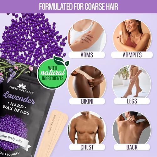 Image of Tress Wellness Wax Beads - Safe for Skin - Dermatologically Tested - At-Home Kit for Bikini, Brazilian & Full Body - Lavender 2.4 lb