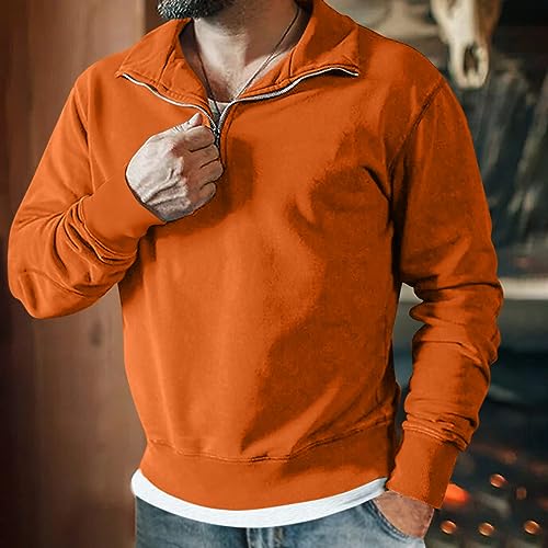 Men's Quarter Zip Pullover Sweatshirt Plus Size Casual Solid Color Lapel Long Sleeve Hoodless Sweaters4