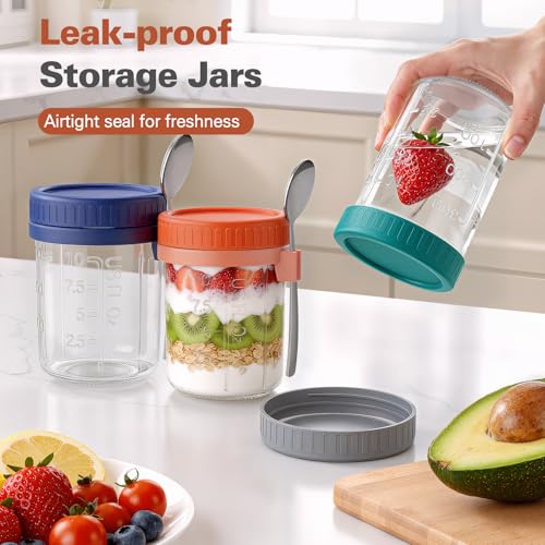 Cozyverge 6 Pack Overnight Oats Containers with Lids and Spoons, 16 oz Airtight Oatmeal Container with Measurement Marks, Overnight Oats Jars for Cereal Fruit Vegetable Milk Salad Yogurt Meal Prep — view 3