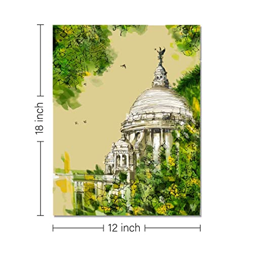Image of RANGOLI 100% Cotton Stretched Canvas Painting 400 GSM, Framed Victoria Memorial Canvas Abstract Wall Art for Living Room, 3D Paintings for Wall Decor (12 x 18 Inch With Frame)