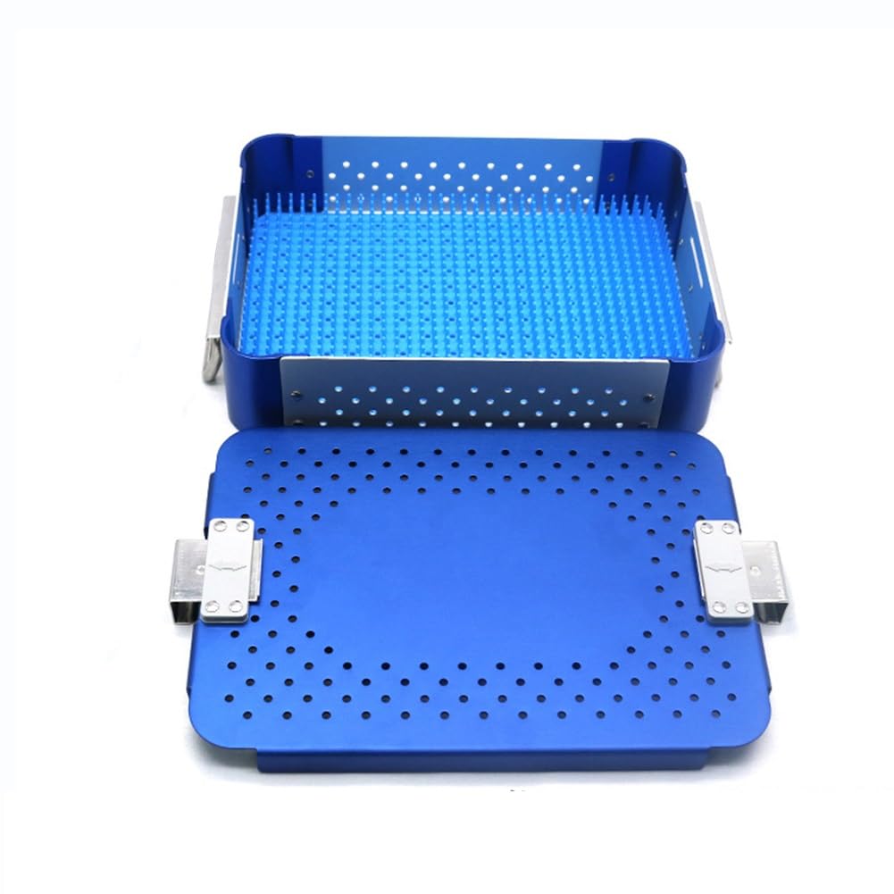 Caja de desinfección de Instrumentos quirúrgicos médicos, Bandeja de esterilización de aleación de Aluminio, Caja de Bandeja de esterilización con Almohadilla de Silicona(24 * 17.5 * 5.5cm)