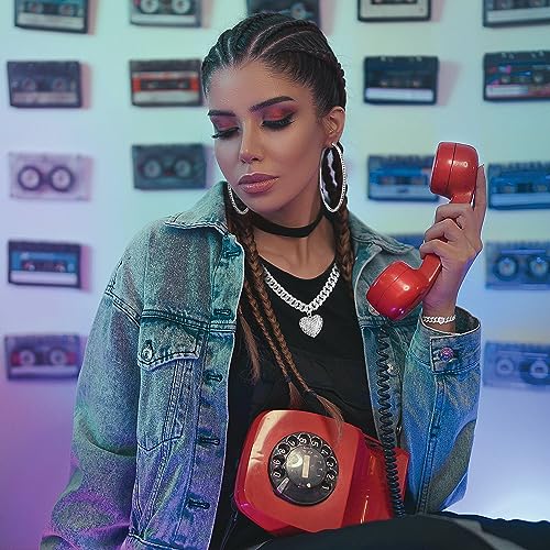 ORAZIO Cuban Link Chain Jewelry Set Cuban Chain Necklace Cuban Link Bracelet Rhinestone Hoop Earrings Gold/Silver Iced Out Chain Heart CZ Clear Cuban Link Chain Big Circle Earrings Hip Hop Cuban Link Chain For Women3