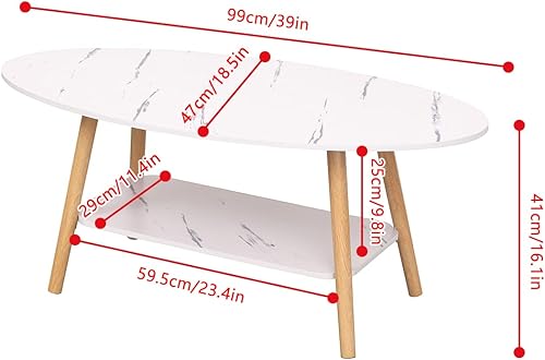 Miniatura 2 de Mesa auxiliar ovalada de madera de estilo moderno, doble capa con almacenamiento abierto para almacenamiento y exhibición, sofá de 2 niveles, mesa