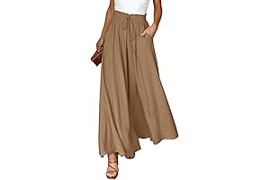 Evaless Women's Comfy Casual Linen Pants Wide Leg Flowy Palazzo Pants with Pockets