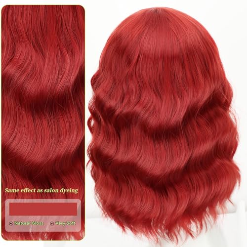 Image of AISI HAIR Red Synthetic Wavy Curly Bob Wig with Bangs Short Wavy Hair for Women Synthetic Heat Resistant Bob Wigs