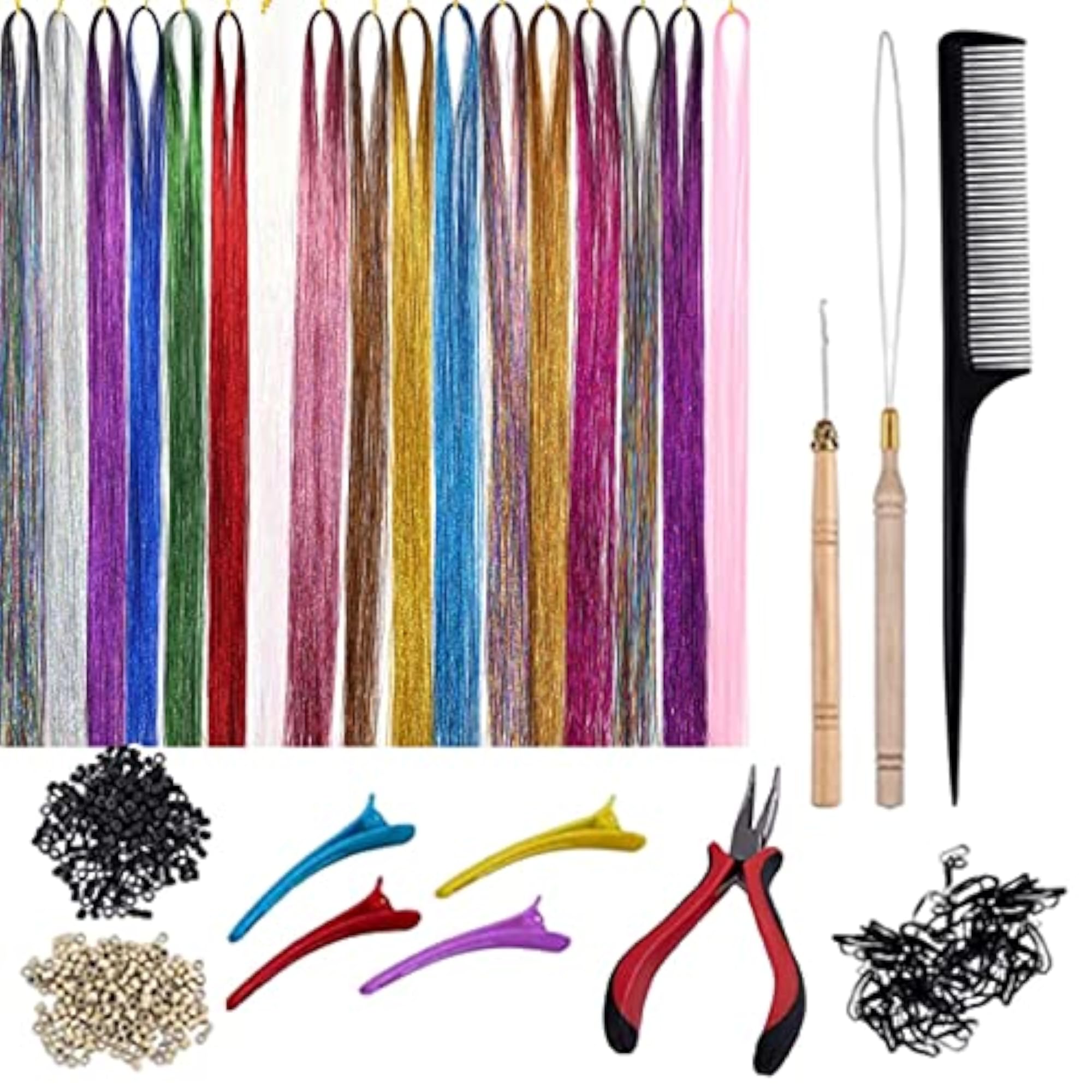 12 Colors Hair Extension Tinsel Kit, 2400 Strands for Styling