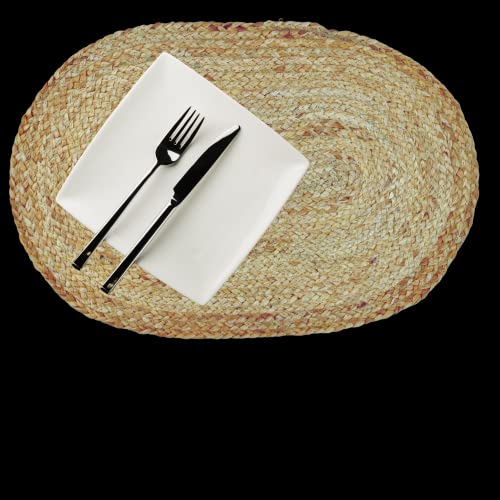 Set Of 4 Oval (18" X12) Jute Braided Placemats, Heat Resistant, 100% Natural Jute | Plate Mat Set | Ideal For Table Top, Dining Table | Indoor Rustic Place Settings | Braided Place Mats For Kitchen #TOP1