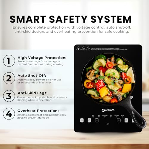 Image of AKKAYA 2200W Electric Infrared Cooktop | Touch Control | Crystal Glass Plate | Fast Heating | 6 Preset Modes | Auto Shut Off | Free Stainless Steel Grill Rack