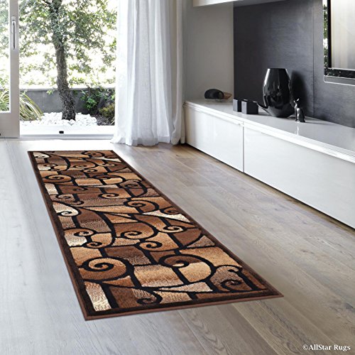 Allstar 2x7 Chocolate and Mocha Modern and Contemporary Machine Carved Runner with Ivory and Espresso Swirl Design (1' 11