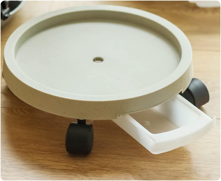 Round Plastics Plant Pot Trolley Plant Pot Mover Dolly Garden Flower Pot Stand on Wheels Plant Pot Caddy on Wheels Plant Pot Saucers with Wheels and Water Storage Box Outdoor and Indoor,Beige,45cm