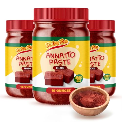 De Mi Pais Pasta Recado, Jumbo Size Annato Paste, for Authentic Achiote Seasoning, Perfect for Tacos and More, Premium Quality Spices for Flavorful Groceries, 16 Oz, Convenient 3-Pack