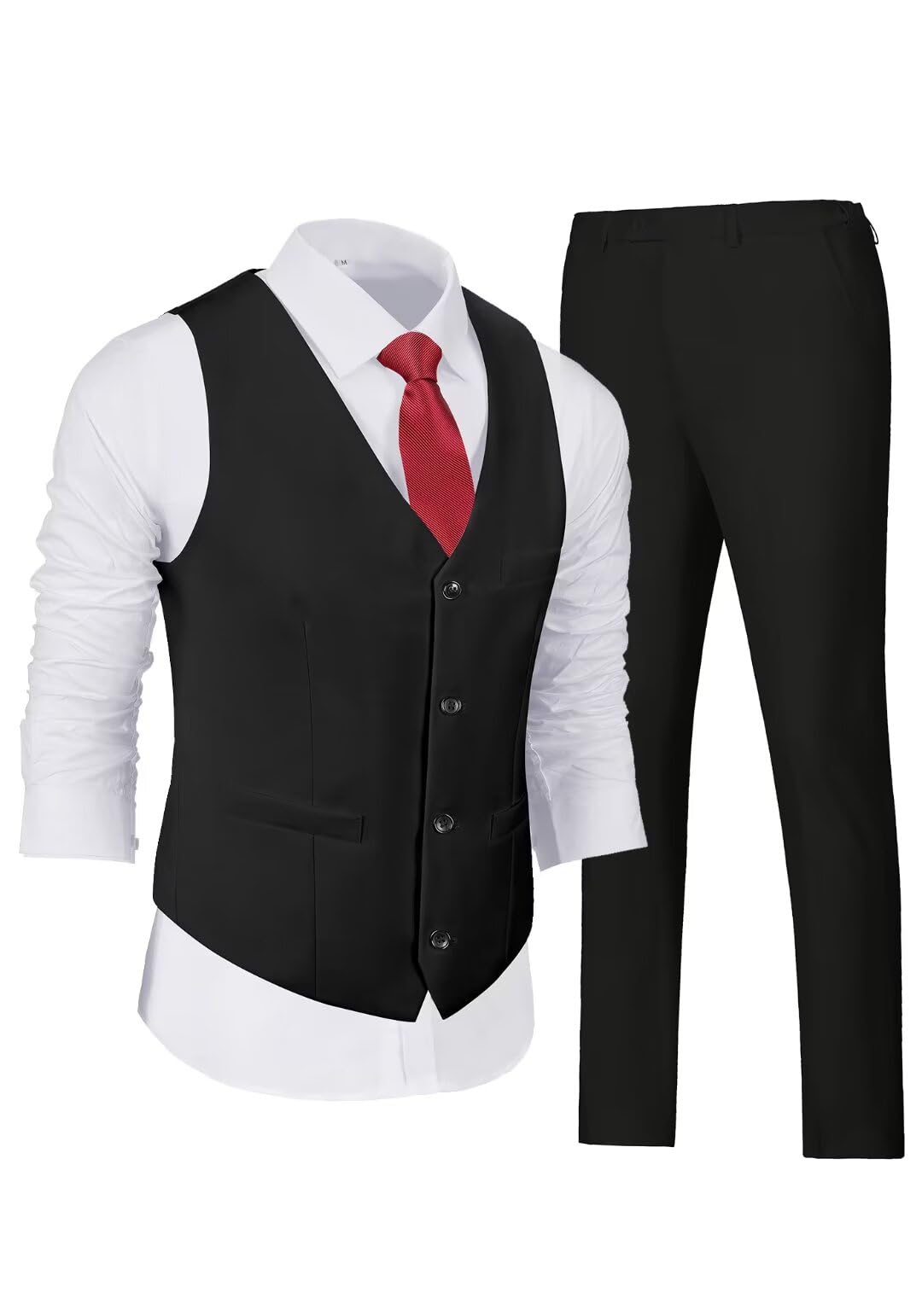 wehilion Men's Suits 2 Pieces Vest+Pants Set V-Neck Slim Fit Casual Waistcoat Suit-picture-29