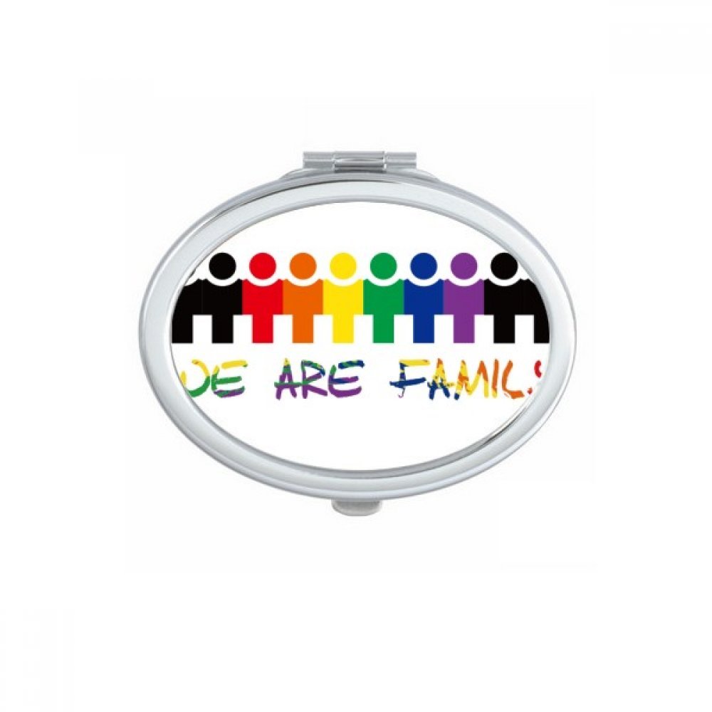 Miroir de poche de forme ovale au design drapeau arc-en-ciel LGBT multicolore