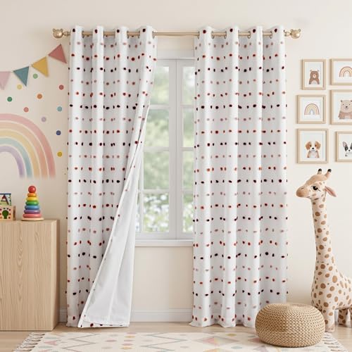 Image of MEETSKY Kids Blackout Curtains for Girls Bedroom,Pom Pom Curtains 50x84 in