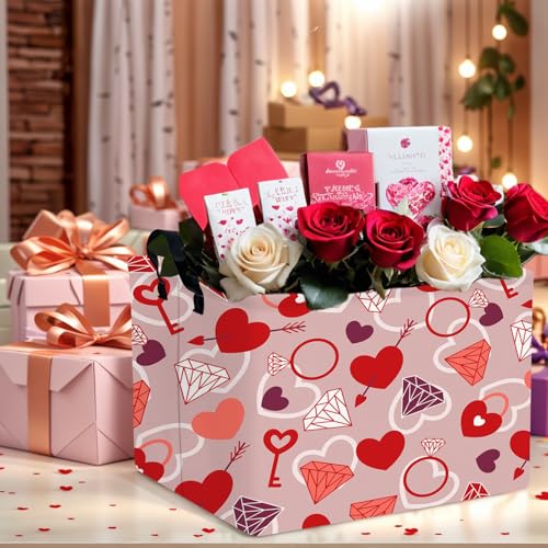 Image of Valentine's Day Basket Gift for Empty Cute Heart Large Storage Bin for Kid and Baby Room Decor (Diamond Key Lock Love)