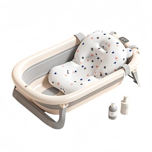 HIYOKU ベビーバス 折り畳み式 スマート 滑り止め 温度表示付き 折りたたみ 大容量45L 湯温計付 沐浴ネット&浮きパッド付属 新生児から幼児まで長く使える 収納楽々 沐浴 浴室用 バスタブ 赤ちゃん お風呂 0~18カ月頃 18 ヶ月以上 (火山