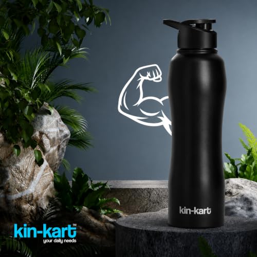 Image of Kin-Kart Water Bottles 1000 ml Stainless Steel Water Bottle 1 Litre | Eco friendly Steel BPA Free Leakproof Water Bottles for School, Office, Home, Gym (CLASSIC, BLACK)