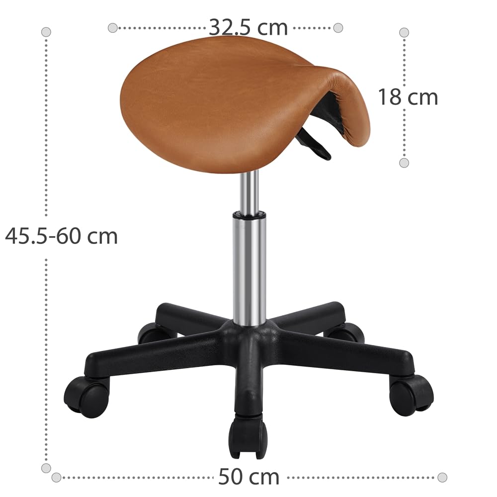 Yaheetech Taburete con Ruedas Ajustable en Altura 45,5-60 cm Marrón