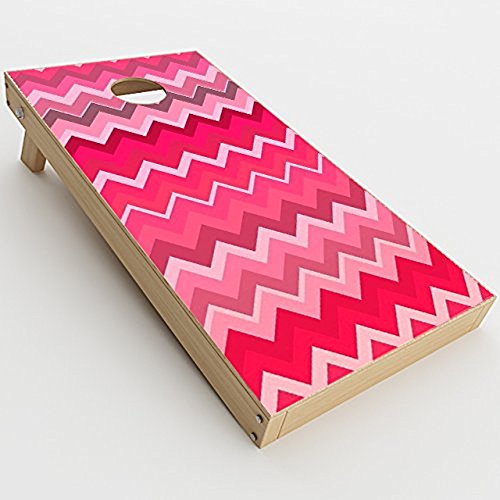 Skin Decal Vinyl Wrap for Cornhole Game Board Bag Toss/Red Pink Chevron