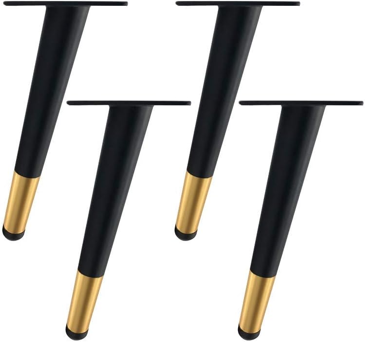 4pcs Furniture Legs Furniture Feet Metal Table Legs Supporting Feet Sofa Legs Cabinet Legs, Furniture Replacement Legs, Black Gold(Oblique cone30cm/11.8in)