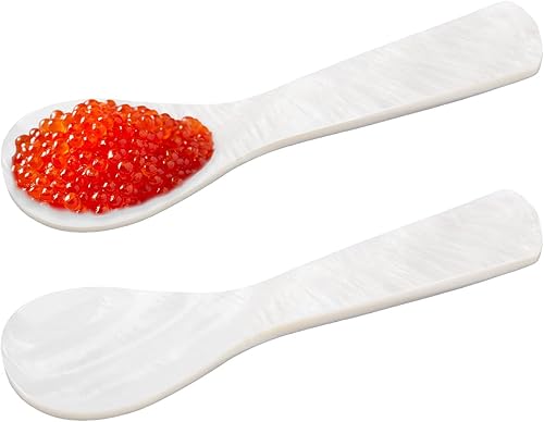 Juego de 2 cucharas de caviar de nácar para caviar, mermelada, postre, huevo, helado, café, cubosa, sal, restaurante (3.54 pulgadas)