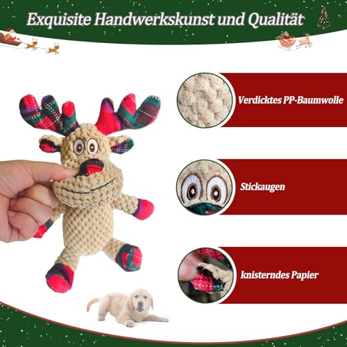 JWTEEE Hundespielzeug Plüschtier mit Quietscher & Knisterfolie – Interaktives Rentier-Kuscheltier für Welpen geeignet, kleine, mittlere und große Hunde