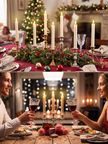 Image of VIHOSE 24 Pcs Flameless Taper Candles with Holders, Gold, Modern Style