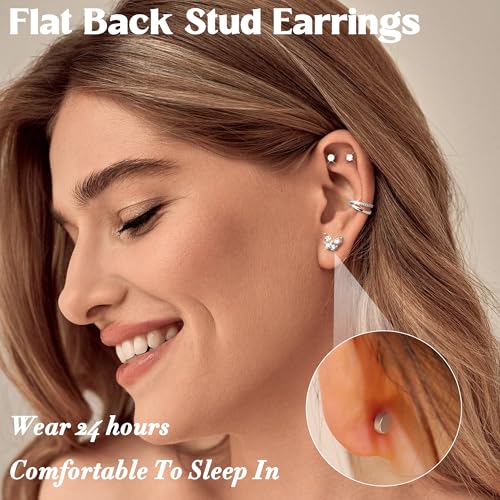 Hypoallergenic Surgical Steel Earrings for Women -14K Gold Flat Back Earring Stacks Stainless Steel Stud Earring Dainty Hoop Cartilage Earrings Sets for Multiple Piercing2