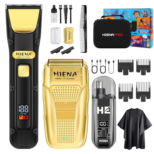 HIENA - Juego de cortapelos profesional para hombres, kit de cortapelos sin cables, juego de cortapelos y recortadores de barba, juego de cortapelos para orejas, nariz y kit de herramientas de aseo