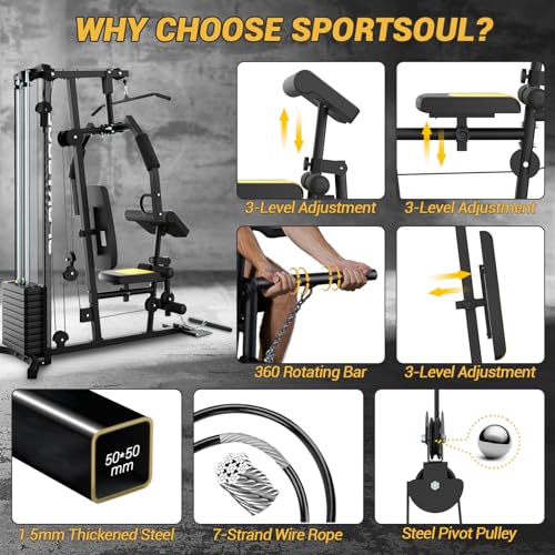 Home Gym Multifunctional Home Gym Equipment, 6 Workout Stations with 125LBS Weight Stack, Home Gym System for Full Body Training, Total Gym Exercise and Training Equipment with Pulley System - Image 4