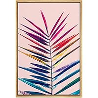 SIGNWIN Framed Canvas Wall Art Multicolor Rainbow Tropical Palm Leaf in Pink Background Botanical Plants Watercolor Abstract Modern Colorful for Living Room, Bedroom, Office - 16