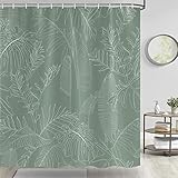 TOMOZ Sage Green Shower Curtain, Elegant Tropical Leaves and Flowers Shower Curtain for Bathroom, Minimalist Botanical Plant Fabric Bath Curtain with 12 Hooks 69 x 70Inch